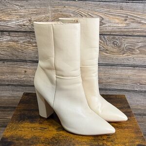 Lulu’s Women's Cream Pointed-Toe Mid-Calf Boots